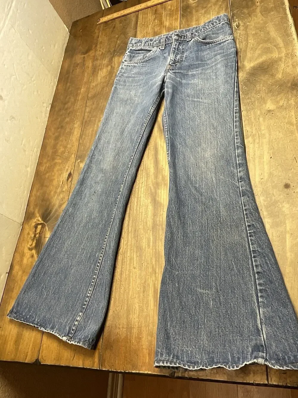 Vintage Levi’s 684 Orange Tab Bell Bottom Jeans 28x30 USA 70s Flare Distressed